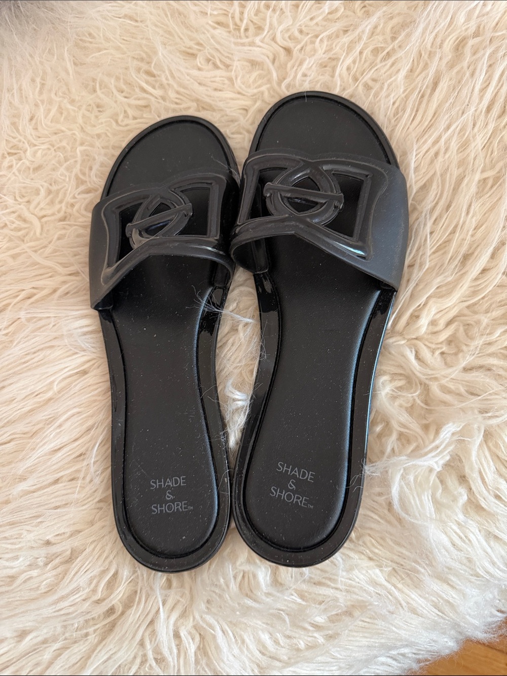 Shade & Shore Black Slide Sandals with Cutout Logo